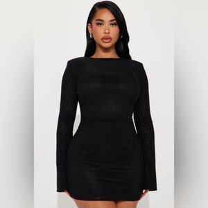 FASHIONNOVA- Sarah rhinestone mesh mini dress- Black